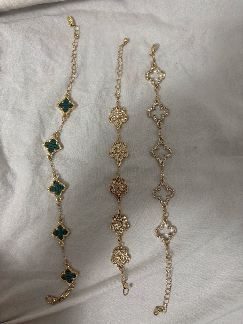 SHEIN Gold-Tone Bracelet Trio with Green, Clear, and White Accents